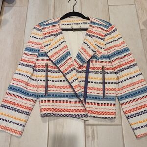 Trina Turk Cotton Moto Jacket Blazer Embroidered Stripe 6